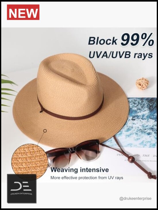 Straw Fedora Hat with Wide Brim UPF 50+ Sun Protection, Roll Up for Travel main image 6
